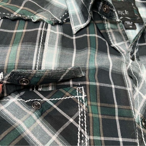 BKE Black Green Plaid Pearl Snap Button-Down Western Men's Shirt Size M - Picture 9 of 16